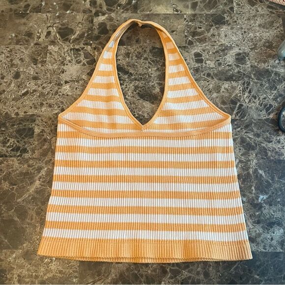 Bella Seamless Halter Top Size Medium Cropped Striped Sherbet and White​ - Picture 9 of 9